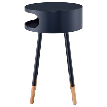 ACME Sonria Wood Round End Table with Open Compartment in Black and Natural