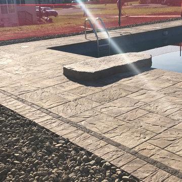 Pool Patio Cambridge w/ Armortec Ledgestone XL Sahara/Chestnut Lite and Mocha
