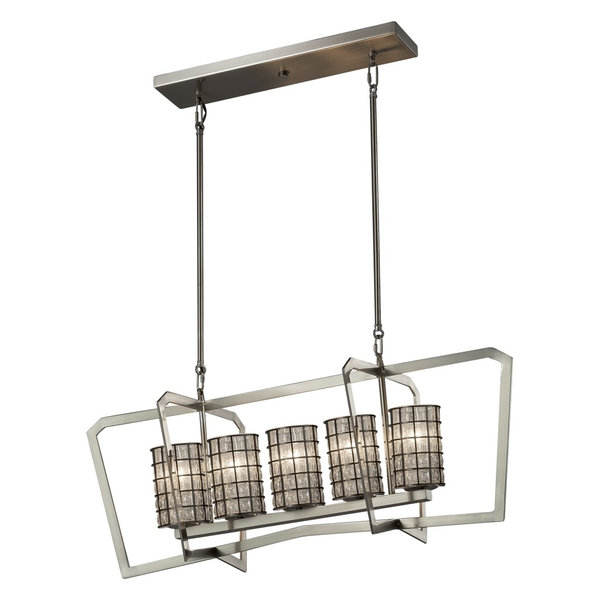 Wire Glass Aria 5 Light Chandelier, CylinderFlat, Nickel, GridClear Wire Glass Aria 5 Light Chandelier, CylinderFlat, Nickel, GridClear