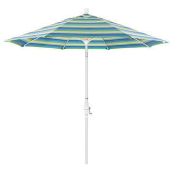 9' White Collar Tilt Lift Fiberglass Rib Aluminum Umbrella, Seville Seaside