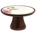 Godinger - Claro Wood Footed Cake Stand - Floral detailing in bright hues that bring springtime to your dining table. Whether you're having a casual dinner with family or a weekend brunch with close friends, it mixes well with white dinnerware.