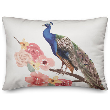 Peacock On Floral Branch 4 14x20 Spun Poly Pillow