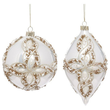 Mark Roberts 2021 Glitter Jewel Ornament 4" Pearl, Assortment of 2