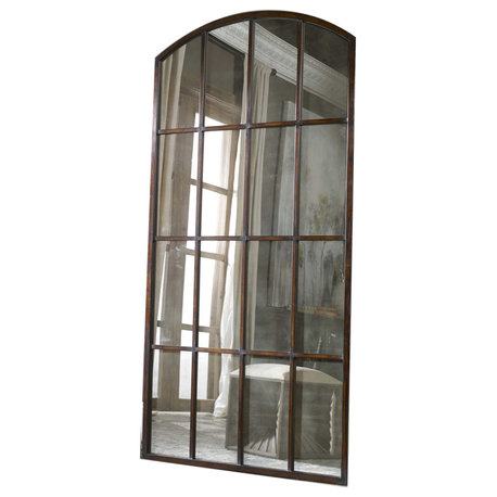 Antiqued Glass Window Arch Wall Floor Mirror XL 82" Oversize Bronze Dramatic