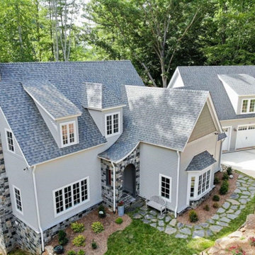 Carlisle Real Thin Stone Veneer Chimney, Wainscoting, and Entrance