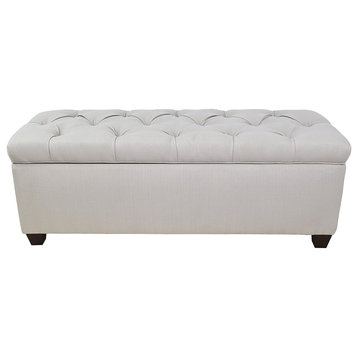 Padded Storage Bench, Tufted Polyester Lid and Spacious Inner Space, Linen