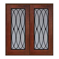 Prehung Double Door 80 Fiberglass La Salle Full Lite Wrought Iron - Front Doors