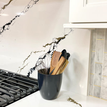 Wynnbrooke White Oak Sand and Linen White Kitchen With Gold Accents