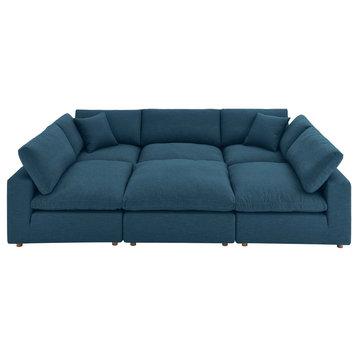 Commix Down Filled Overstuffed 6-Piece Sectional Sofa, Azure