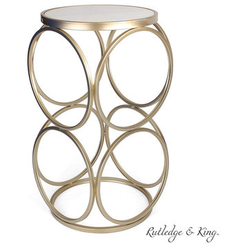 Round Gold End Table with Marble Top