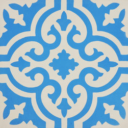 Moroccan Mosaic and Tile House - 8"x8" Argana Handmade Cement Tile, Blue/White, Set of 12 - Wall And Floor Tile