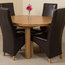 Edmonton Oak Round Extension Dining Table, 4 Lola Chairs, Black Leather