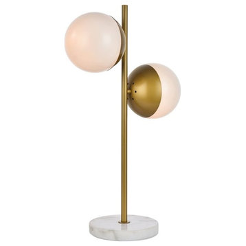 Living District Eclipse 2-Light Metal & Glass Table Lamp in Brass/Frosted White