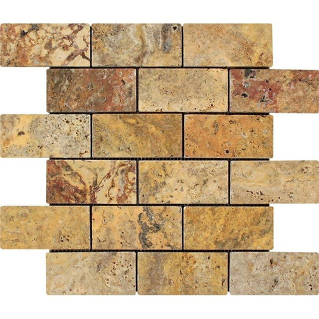 Scabos Travertine Brick Mosaic, 2 X 4 Tumbled