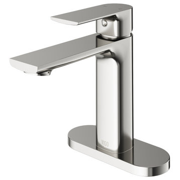VIGO Davidson Single Hole Bathroom Faucet With Deck Plate, Brushed Nickel
