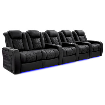 TuscanyXL Ultimate Top Grain Leather Power Recliner, Onyx, Row of 5 Loveseat Left