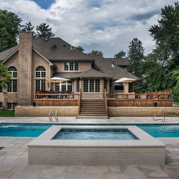 Burr Ridge, IL Swimming Pool, Raised Spa With Waterfall and Deck Sprays