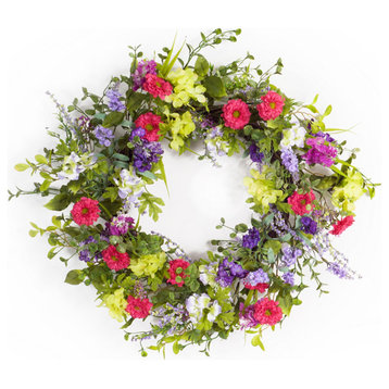 Melrose International  24 in. Mixed Floral Wreath, Green & Pink