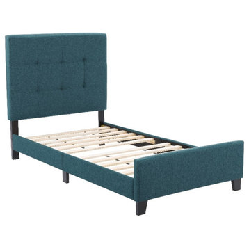 CorLiving Ellery Twin Size Teal Blue Contemporary Fabric Tufted Bed with Slats