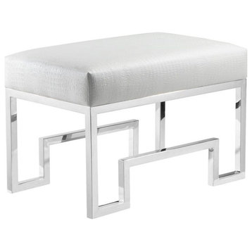 American Home Classic Laurence 18" Steel/Fabric Stool in Silver/White Gator