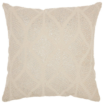 Mina Victory Life Styles Metallic Embroidered Feathers Ivory Silver Throw Pillow