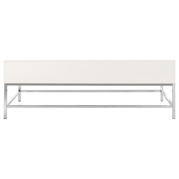 Lindy Contemporary Lift-Top Coffee Table, White Lacquer/Chrome
