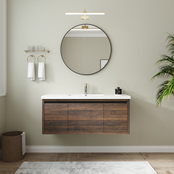 BNK Single Sink Bathroom Vanity, Wall Mounted 48", 48"x18", California  Walnut