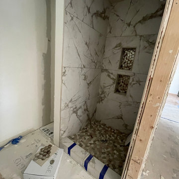 Bathroom Remodel Browns and Creams wall accent tiles