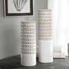 MidCentury Modern Beaded Aged White Vase 2-Piece Set Taupe