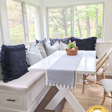 Show-Stopping Breakfast Nook Shines With Sunbrella Echo Ash Custom Cushions