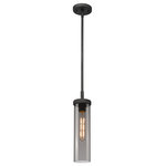 Innovations Lighting - Lincoln, 1 Light 12" Stem Pendant, Weathered Zinc, Plated Smoke Glass - The Lincoln collection makes a statement with bold and striking details. The impressive glass cylinder shade sits atop a refined metal frame that features perfectly placed knurling details. Lincoln is a gorgeous addition to traditional or restoration decor.