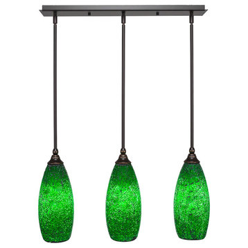 3-Light Mini Pendant, Dark Granite, 5.5" Green Fusion Glass