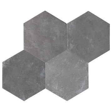 Dakota Decor 8"x9" Hexagon Matt Wall/Floor Tile, Dark Gray, 1 Box