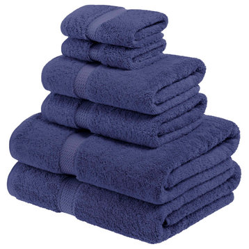 6 Piece Egyptian Cotton Quick Drying Towel Set, Navy Blue