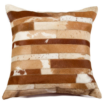 Torino Madrid Cowhide Pillow 18"x18", Brown and Natural
