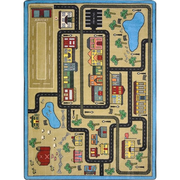 Kid Essentials, Active Play And Juvenile Tiny Town Rug, Sandstone, 7'8"X10'9"