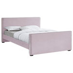 Meridian Furniture - Dillard Velvet Upholstered Bed, Pink, Full - Lend your bedroom an elegant look with this Dillard velvet bed. Live out your velvet fantasy with this bed's soft pink velvet upholstery that runs the full length of the bed from headboard to footboard and is trimmed with velvet piping in a contrasting color for a contemporary vibe. Dark espresso wood legs provide added support for the bed, which can be used without a box spring if desired.