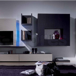 Graphite Oak/Gold Fantasy Wall Unit Composition 14 - Entertainment Centers And Tv Stands