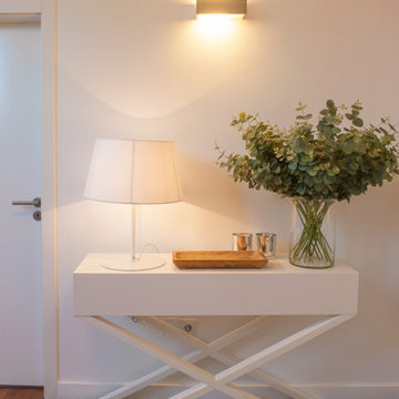 Entry Hall White Console and Table Lamp, Birre House