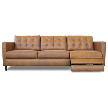 Lewis Modern Living Room Cognac Tan Leather Power Right-Facing Incliner Couch
