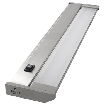120V Dimmable LED Under Cabinet Metal Light Bar, AQUC, Satin Nickel, 18"