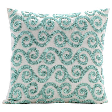 Blue Throw Pillow Covers 16"x16" Silk, Mint Blue Trail