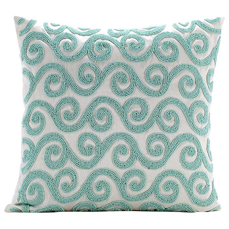 Blue Decorative Pillow Covers 22"x22" Silk, Mint Blue Trail