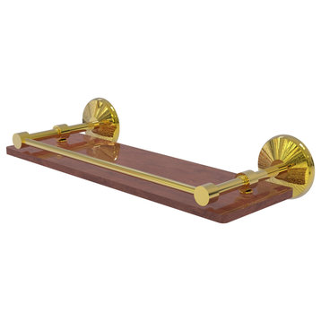 Monte Carlo 16" Solid Wood Shelf with Gallery Rail, Polished Brass