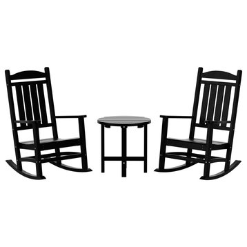 WestinTrends 3PC Classic Adirondack Outdoor Patio Rocking Chairs, Side Table Set, Black