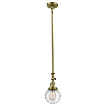 1-Light Beacon 6" Mini Pendant, Antique Brass, Glass: Seedy