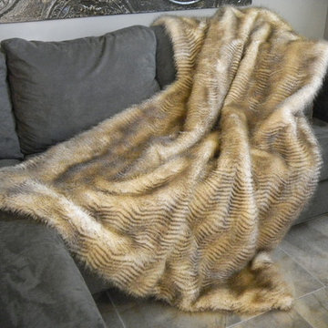 Striped Feline Faux Fur Caramel Throw