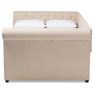 Beige Fabric Upholstered Queen Size Daybed