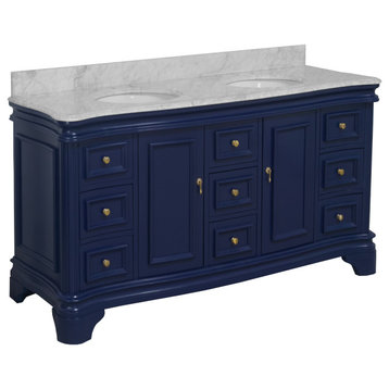 Katherine 72" Bathroom Vanity, Royal Blue, Carrara Marble