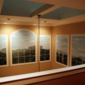 Trompe L'Oeil Windows in two story Dining Room.